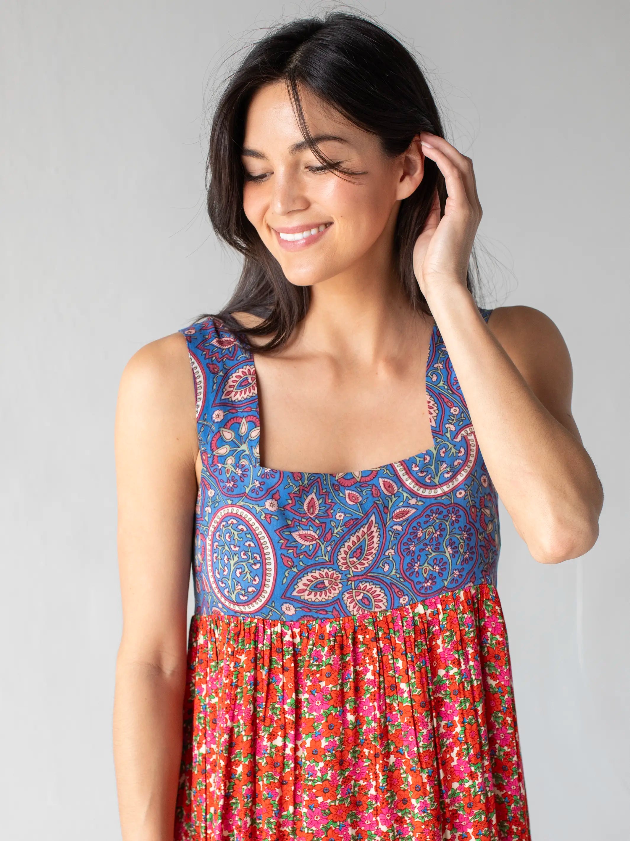 Tricia Maxi Dress - Blue Red Ditsy