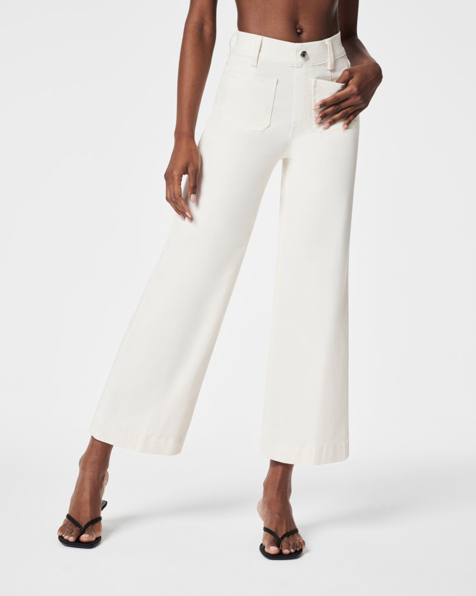 SPANXshape™ Original EveryWear Cropped Wide Leg Jeans with Patch Pockets | Ecru