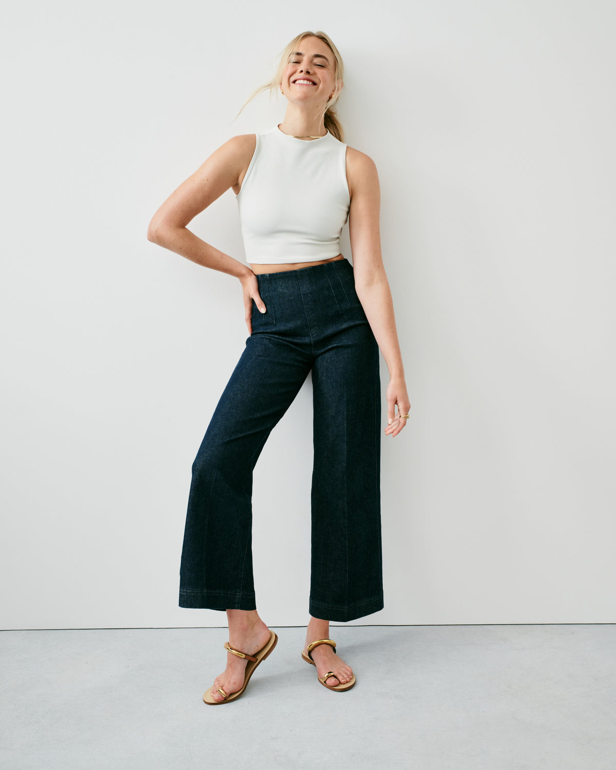 SPANXshape™ Original EveryWear Zero Waistband Cropped Wide Leg Jeans | Raw Indigo