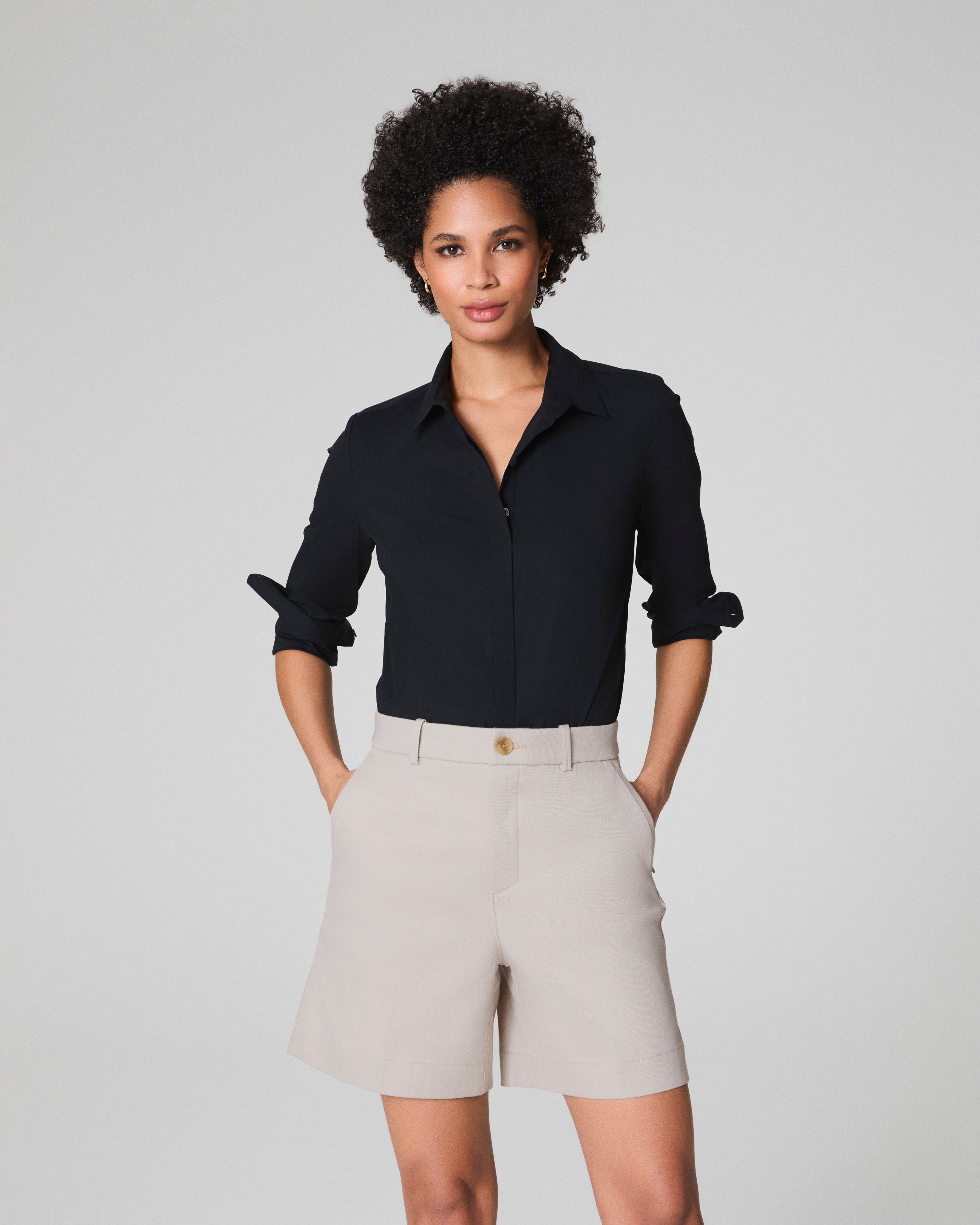 SPANX® Poplin No-Gape Tailored Shirt | Classic Black