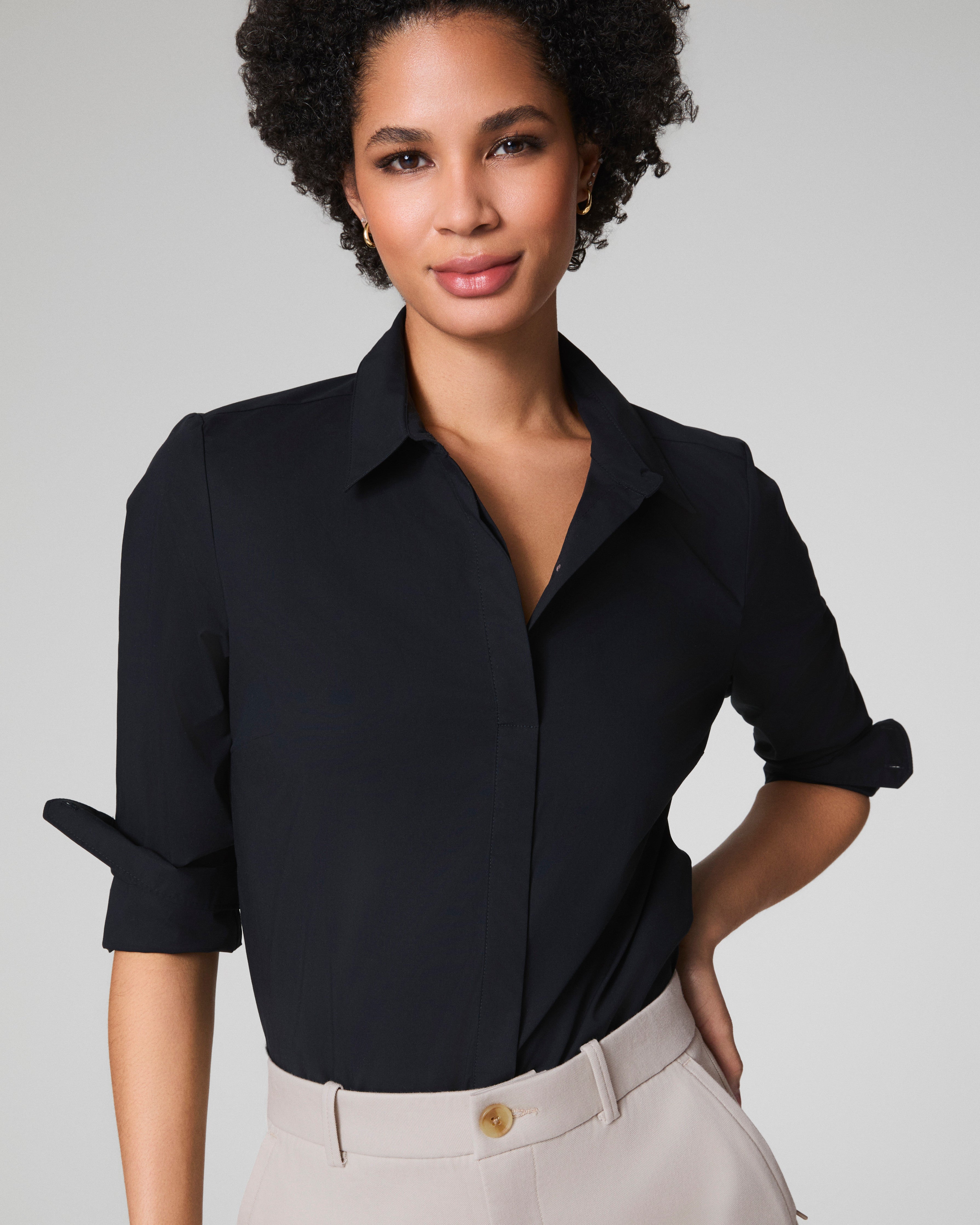 SPANX® Poplin No-Gape Tailored Shirt | Classic Black