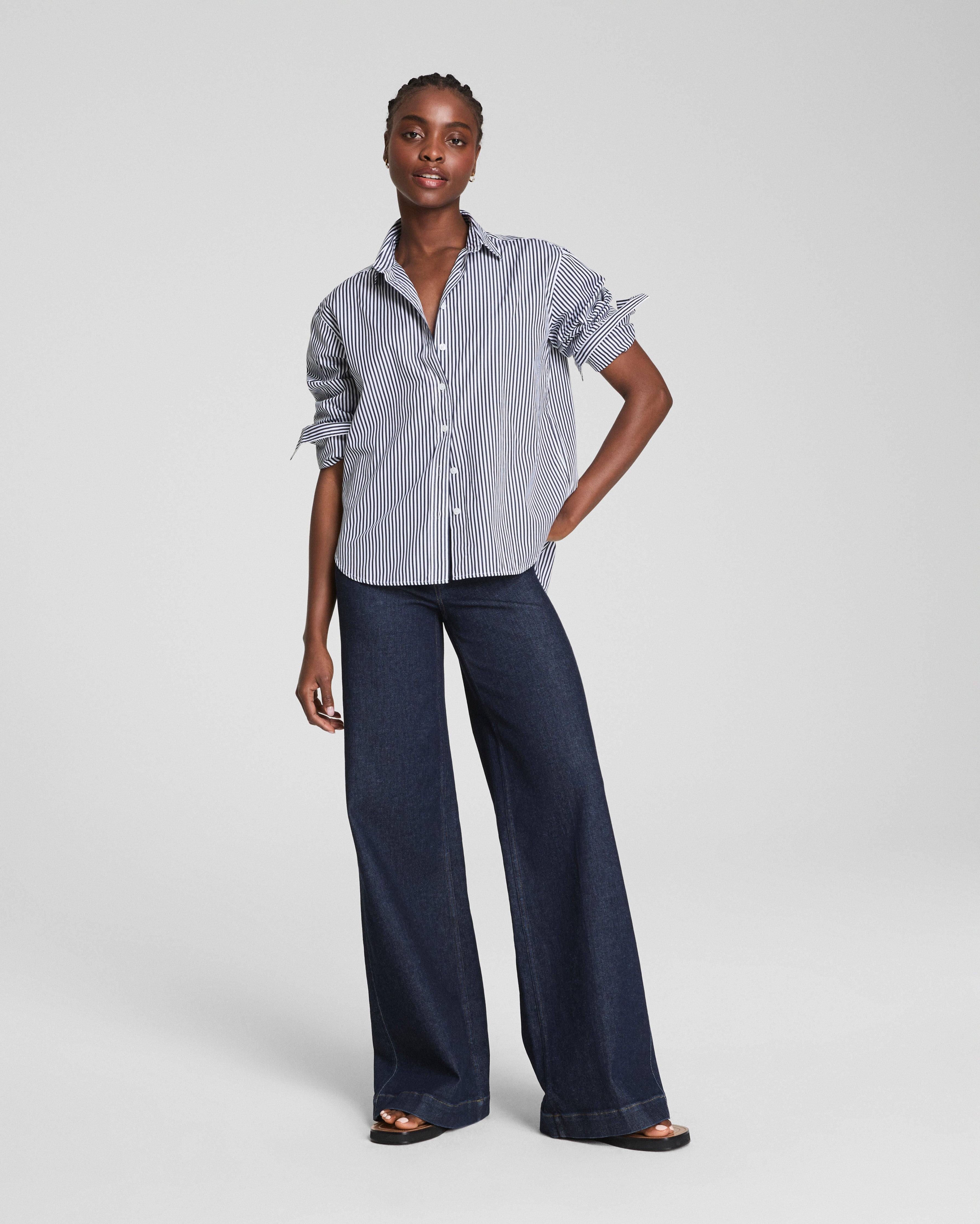 SPANX® Poplin Oversized Button-Up Shirt | Classic White/Timeless Navy