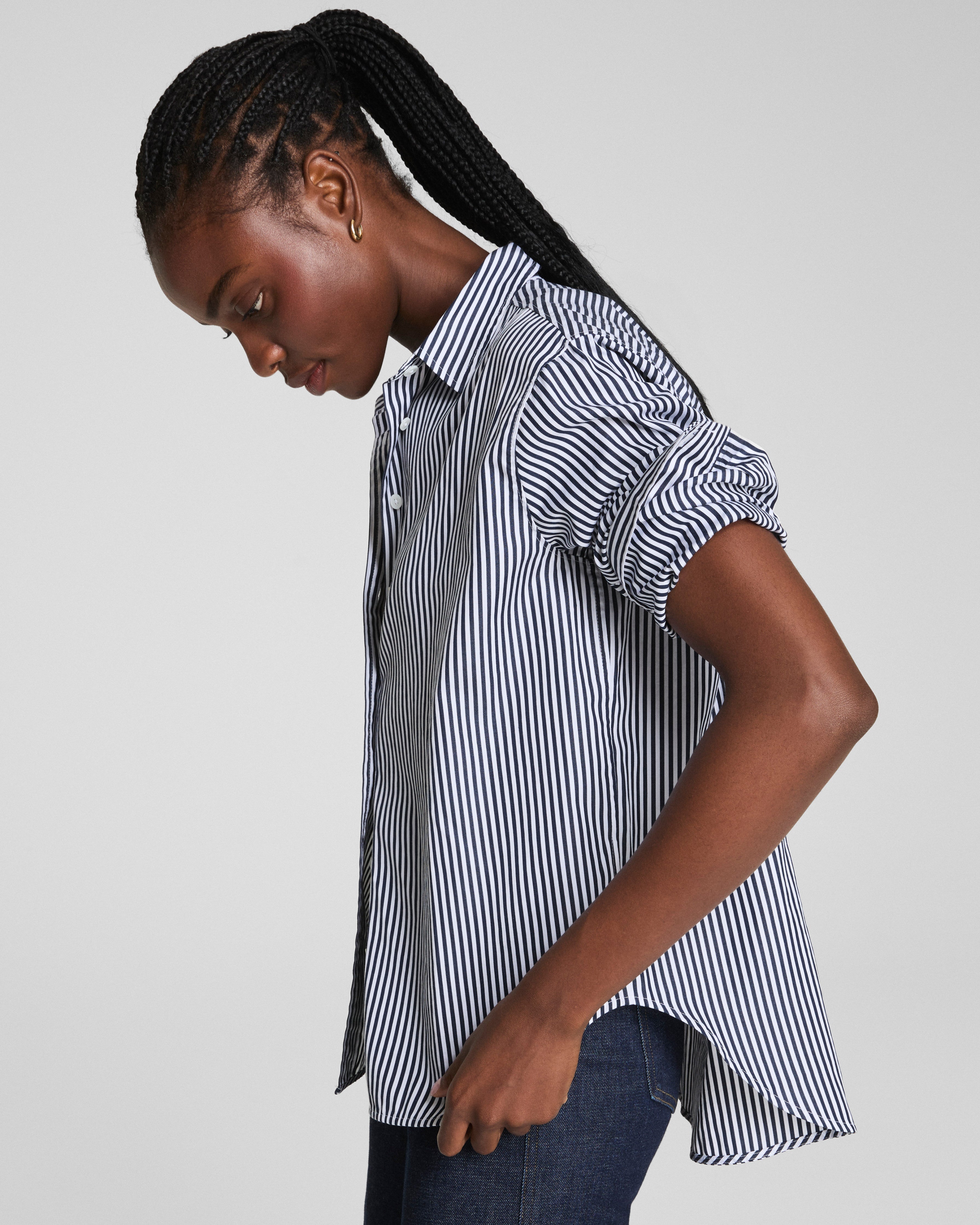 SPANX® Poplin Oversized Button-Up Shirt | Classic White/Timeless Navy