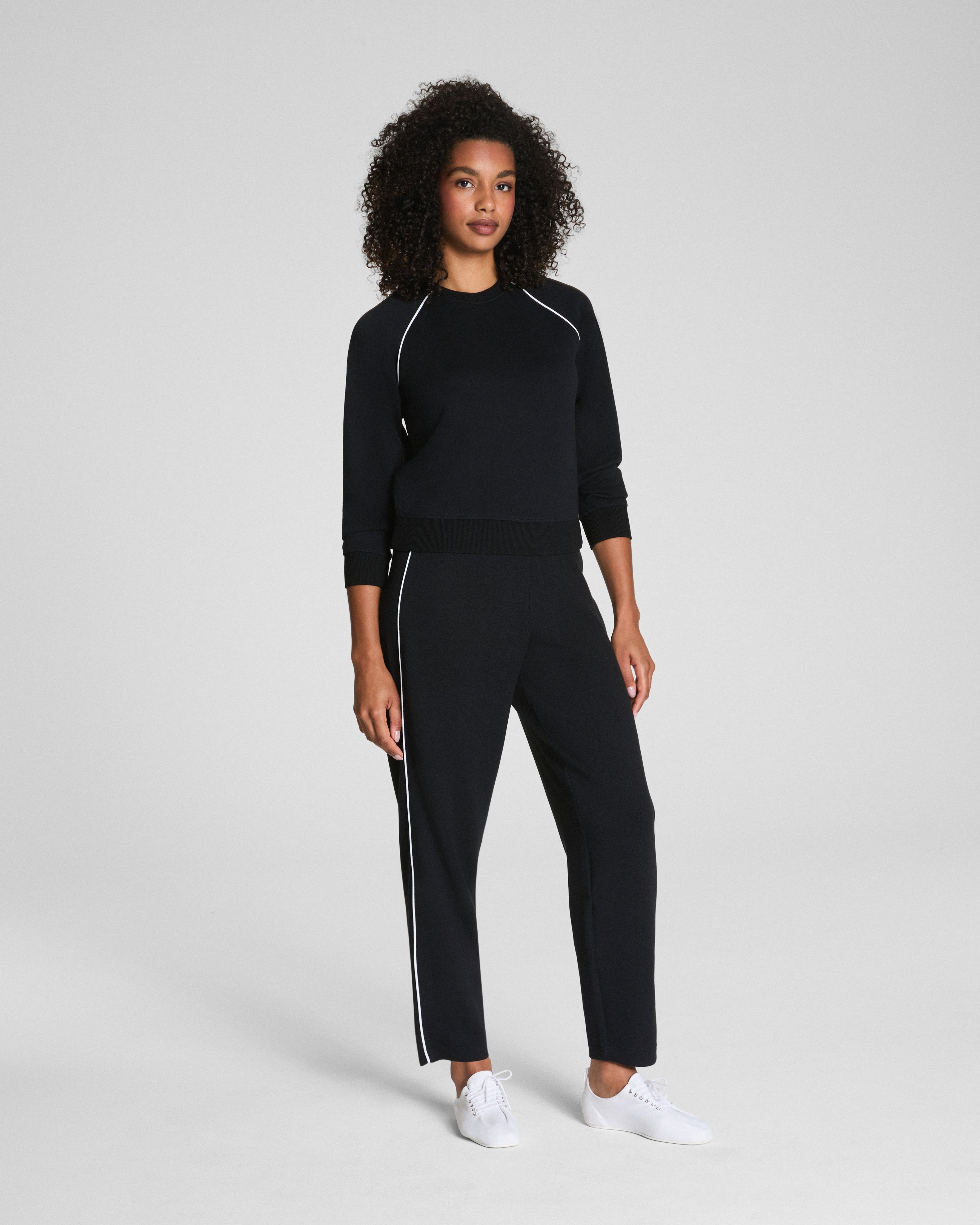 SPANX AirEssentials® Pique Long Sleeve Crewneck Top | Very Black