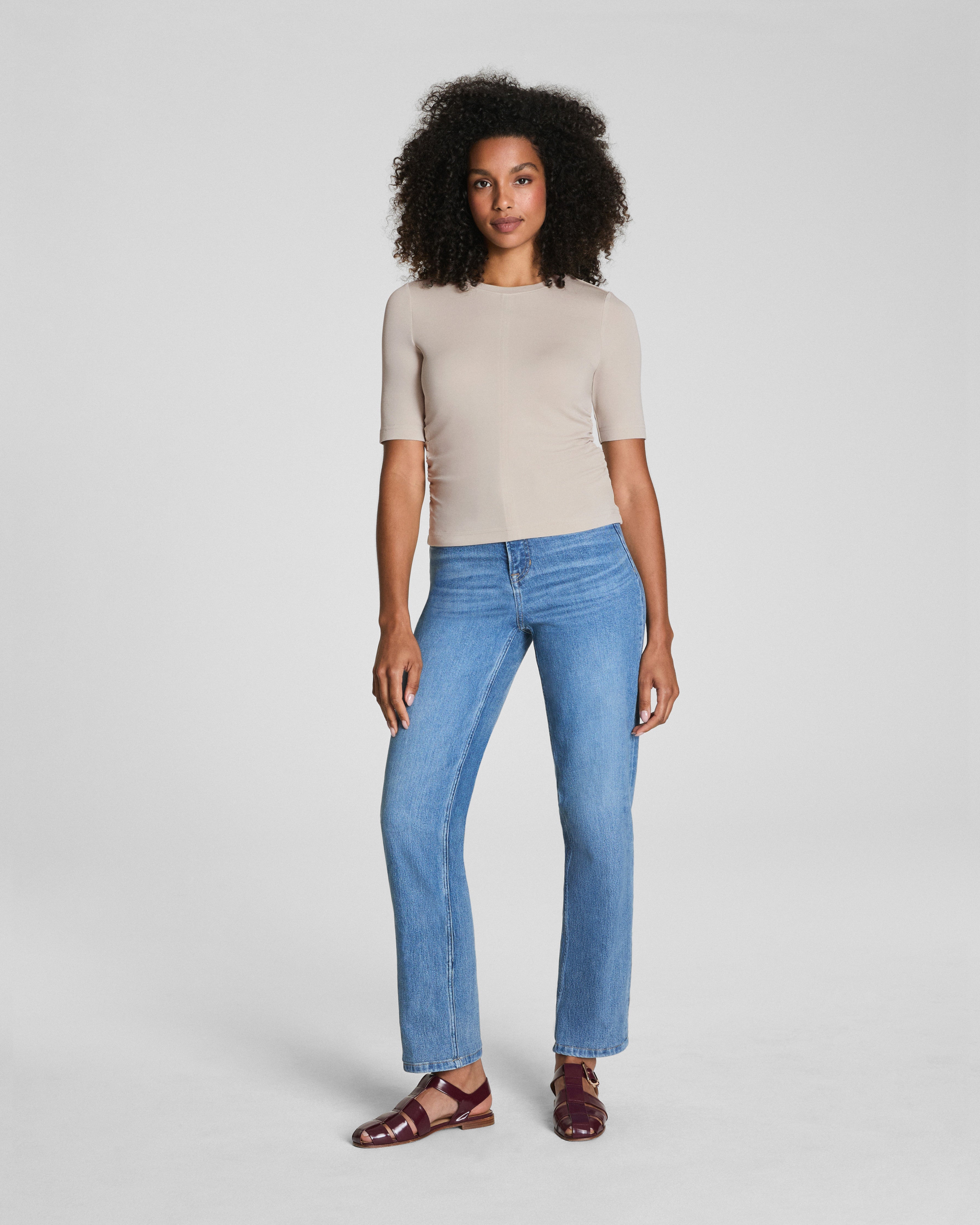 SPANX® Sleek Jersey Long Sleeve Ruched Top | Bone