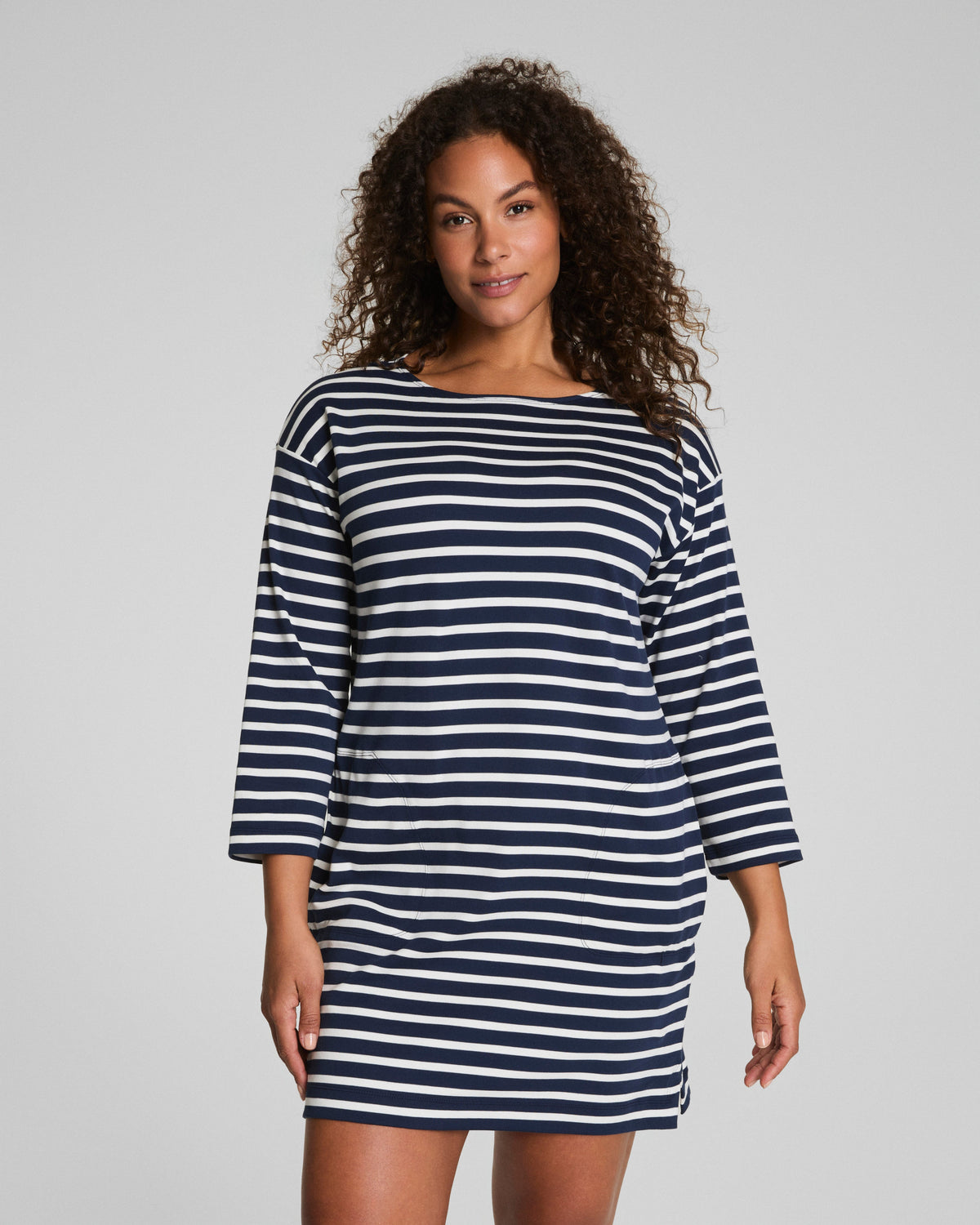 SPANX® Cotton Boatneck Mini Dress | Ivory/Timeless Navy