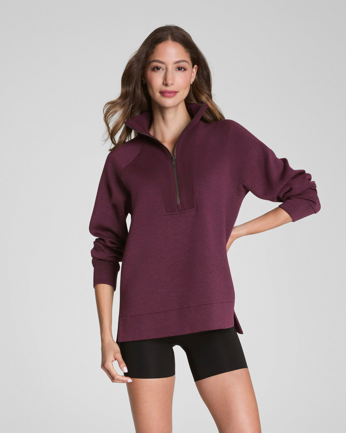 SPANX AirEssentials® Brushed Half Zip Tunic | Plum Berry Heather