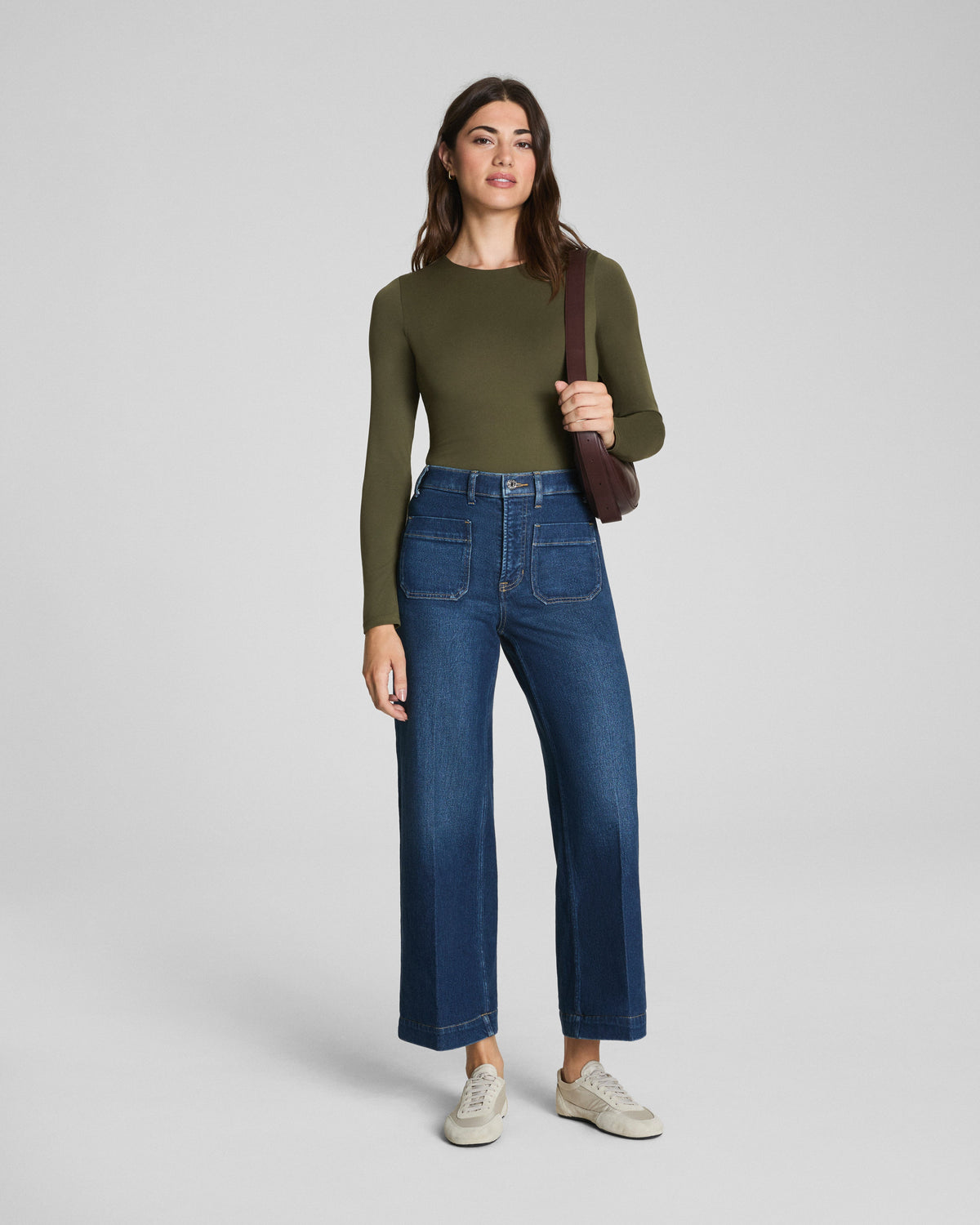 SPANXshape™ Authentic 360 Cropped Wide Leg Jeans with Patch Pockets | Adriatic Blue