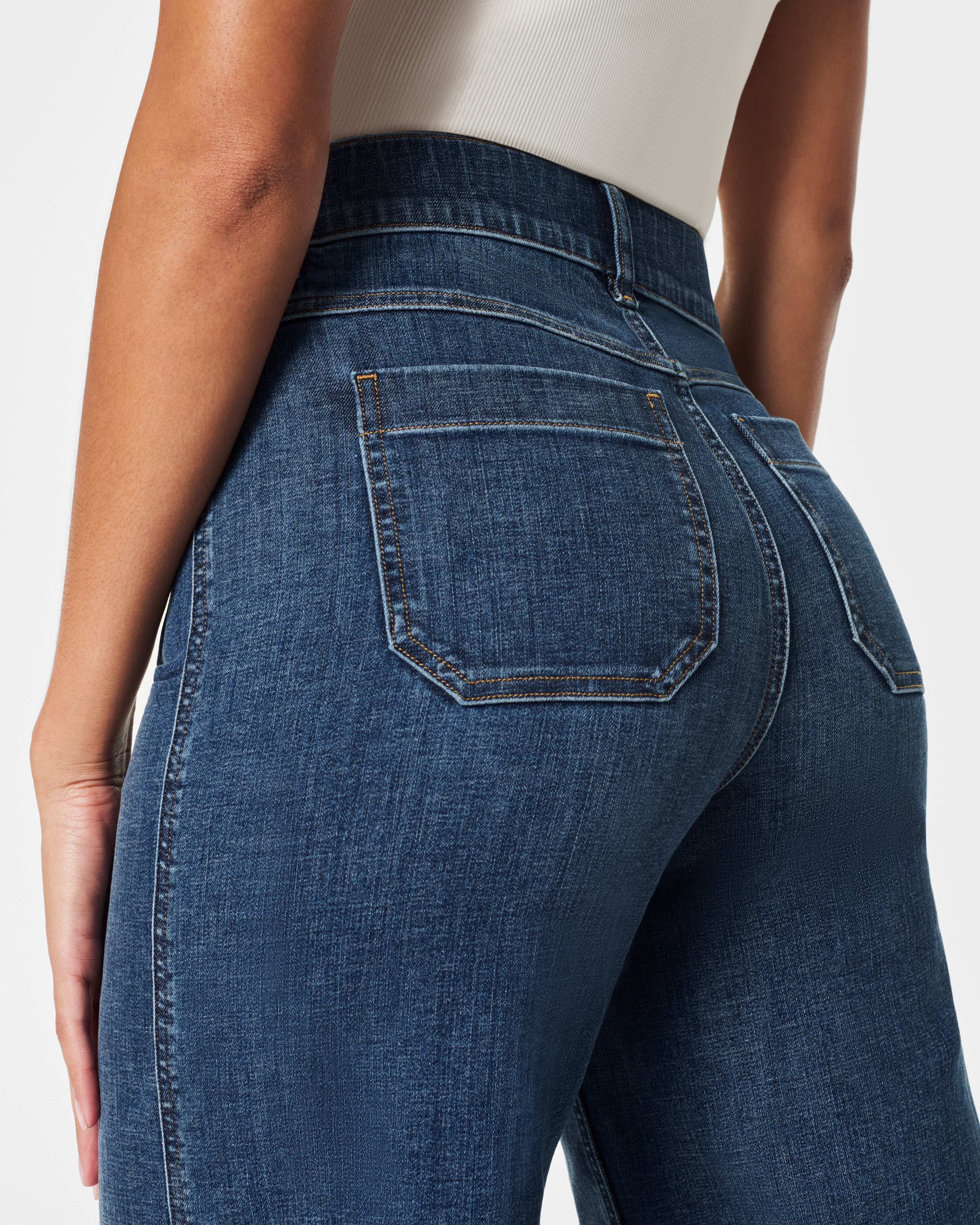 SPANXshape™ Original EveryWear Cropped Wide Leg Jeans with Patch Pockets | Shaded Blue