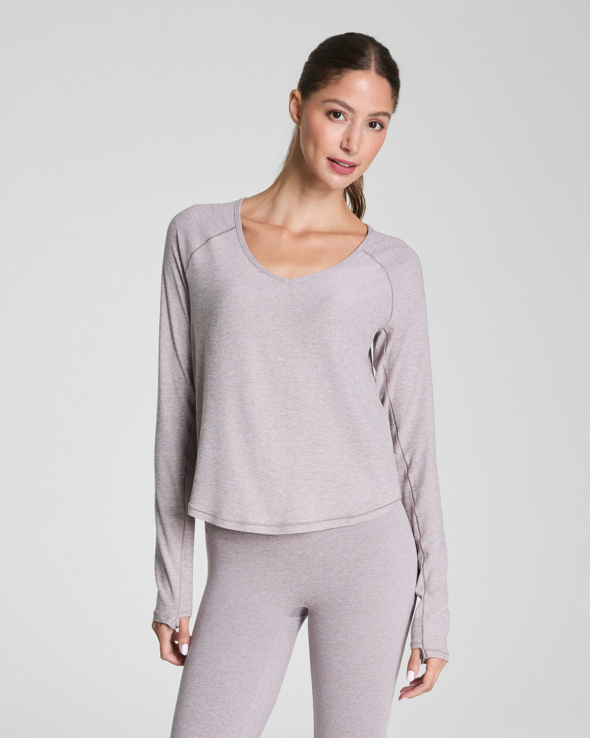 SPANX® SoftStretch Long Sleeve V-Neck Top | Coastal Fog / Light Coastal Fog