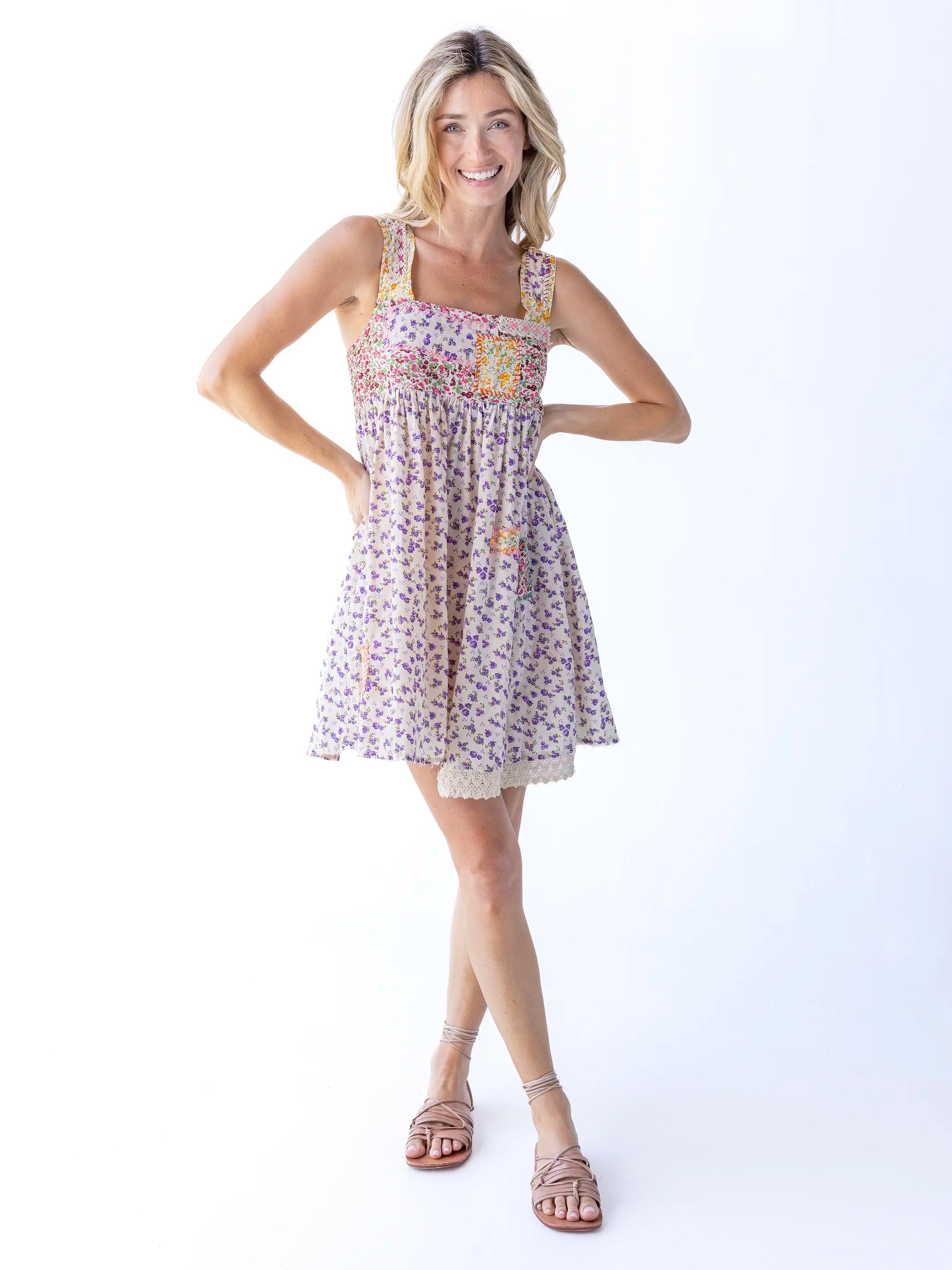 Tricia Embroidered Cotton Mini Dress - Meadow Patches