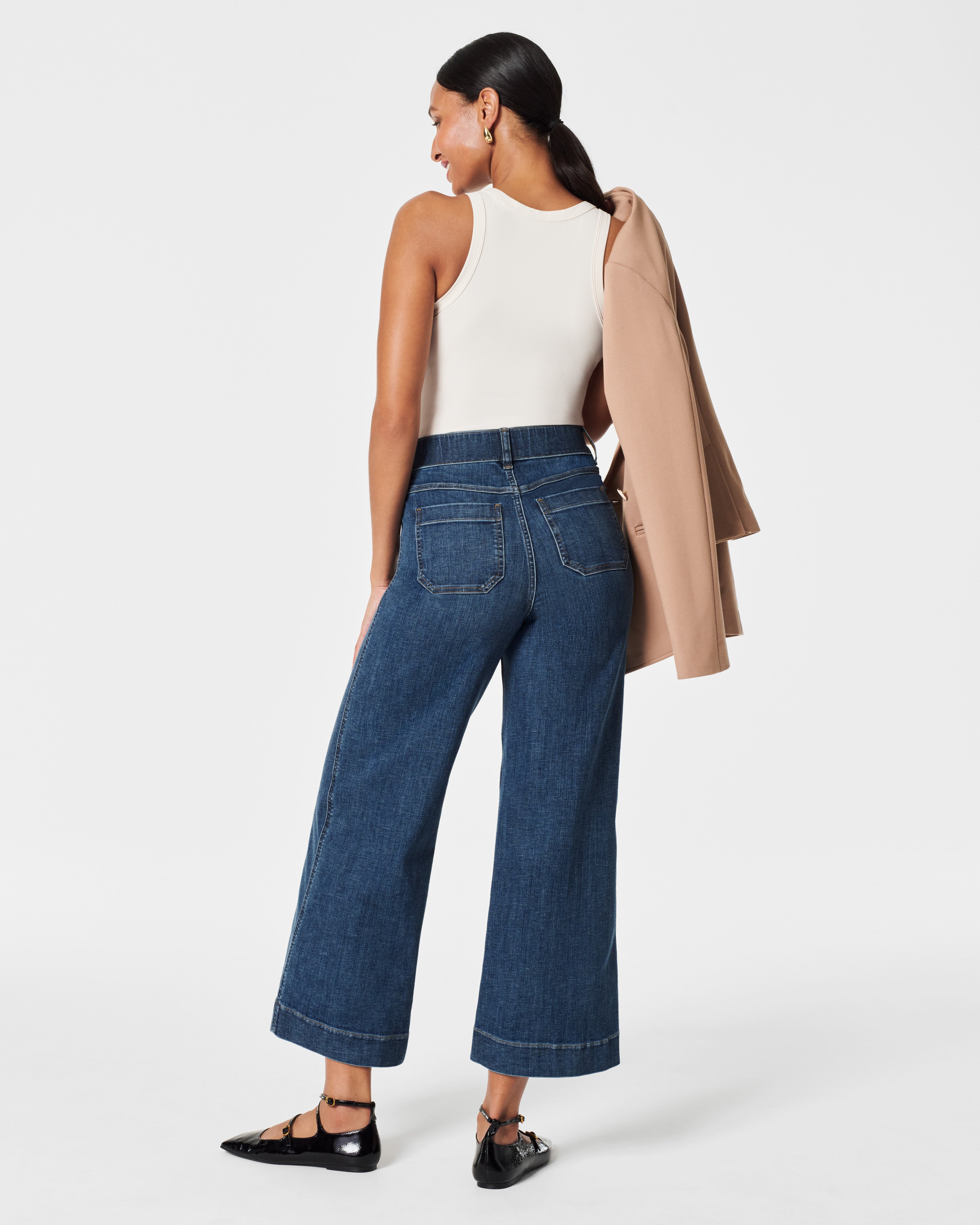 SPANXshape™ Original EveryWear Cropped Wide Leg Jeans with Patch Pockets | Shaded Blue